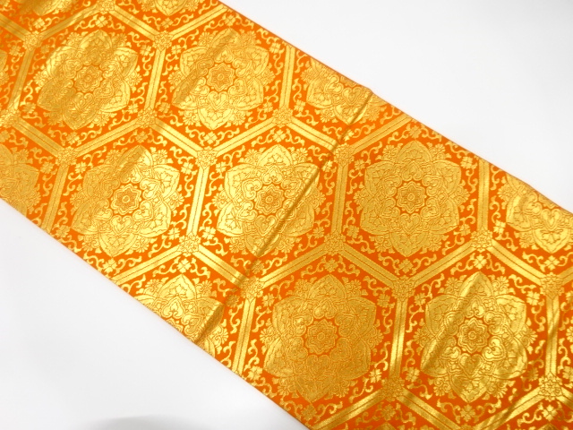 亀甲繋ぎに華紋模様織り出し袋帯